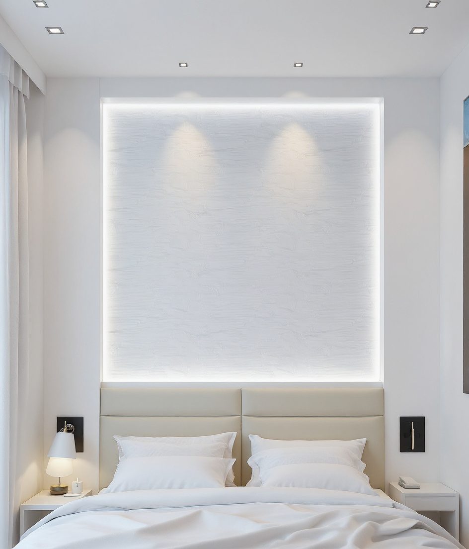 Wood Veneer Tray Bedroom Ceiling — White Modern