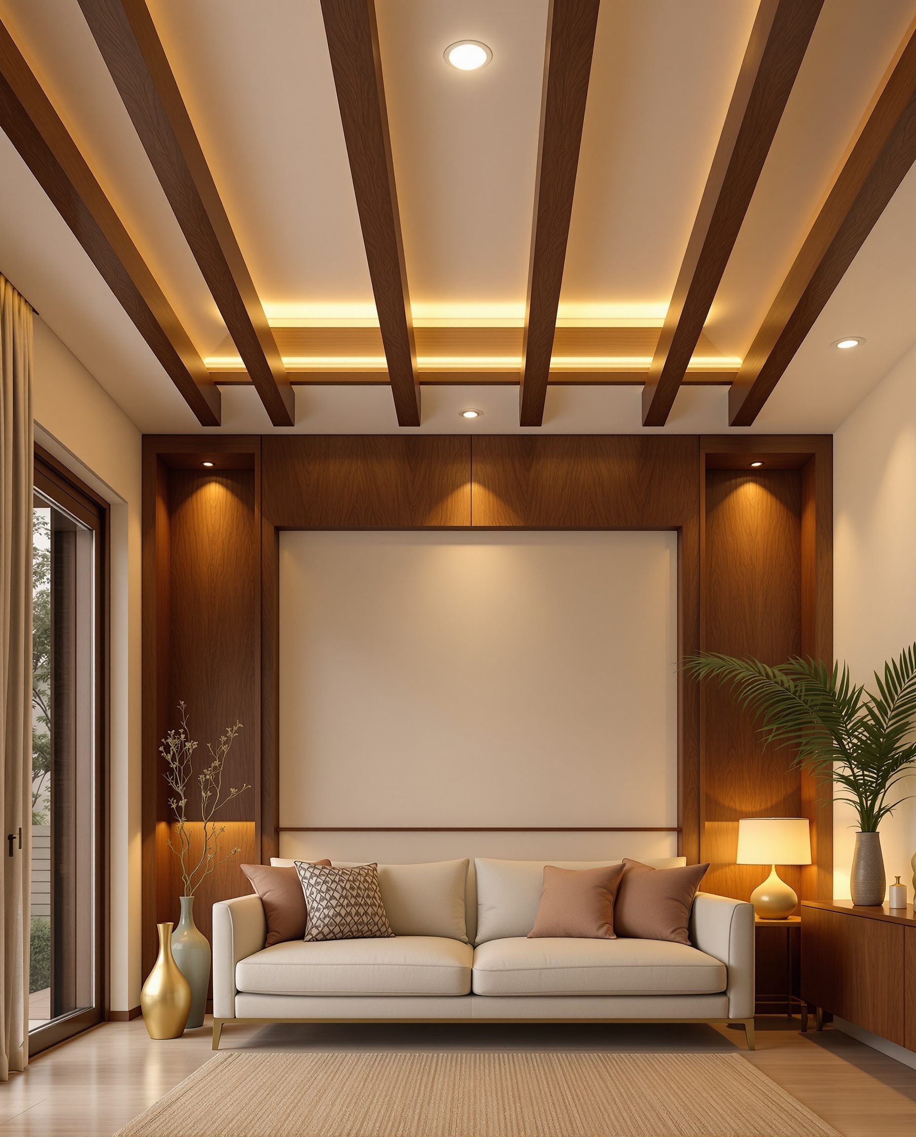 Wooden Rafter Living Ceiling — Walnut Classic