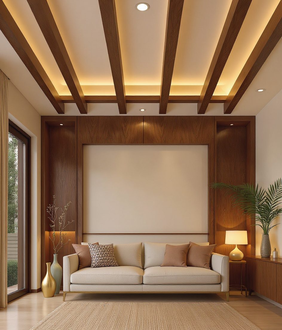 Wooden Rafter Living Ceiling — Warm Oak