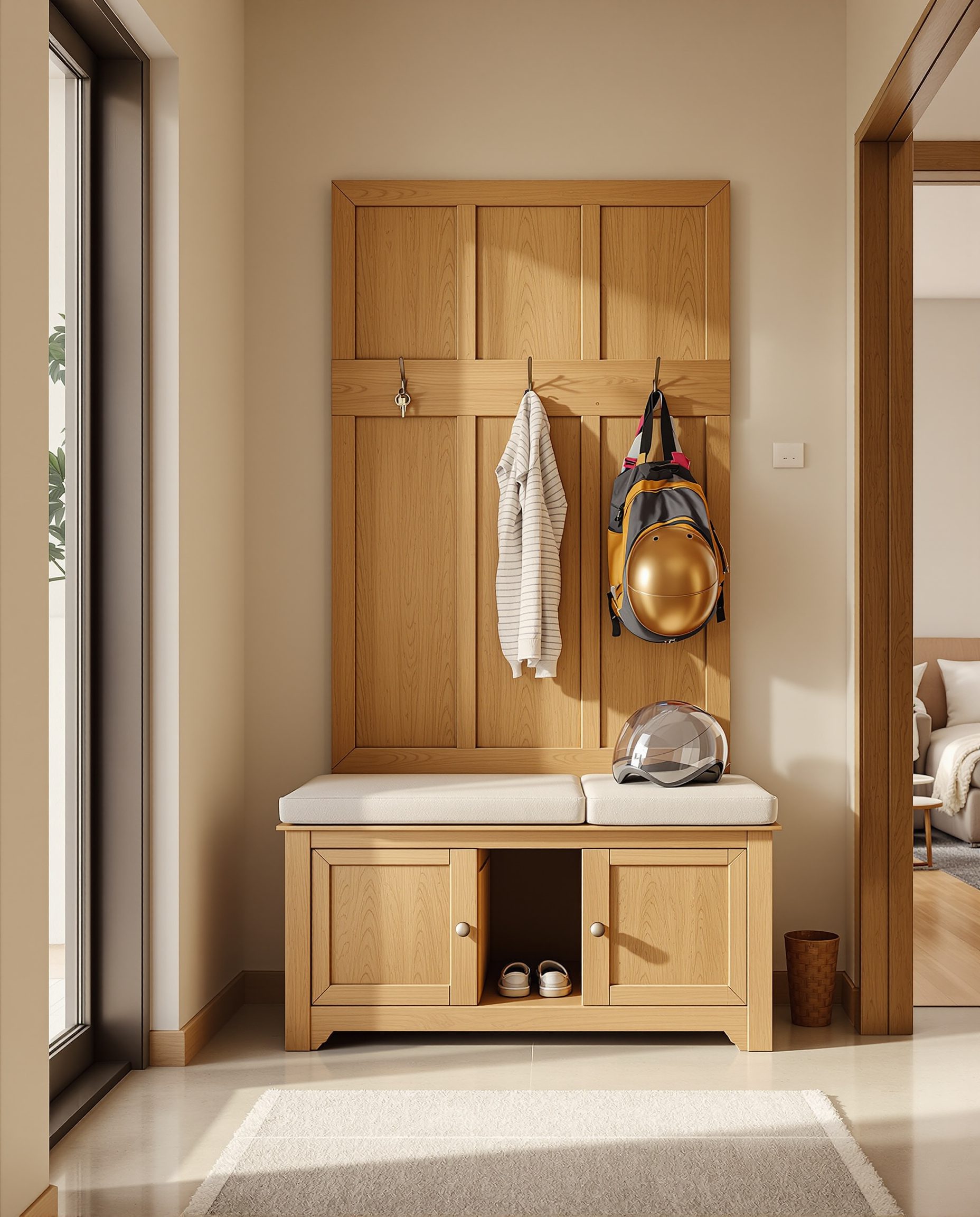 Bench With Hidden Storage — Warm Oak