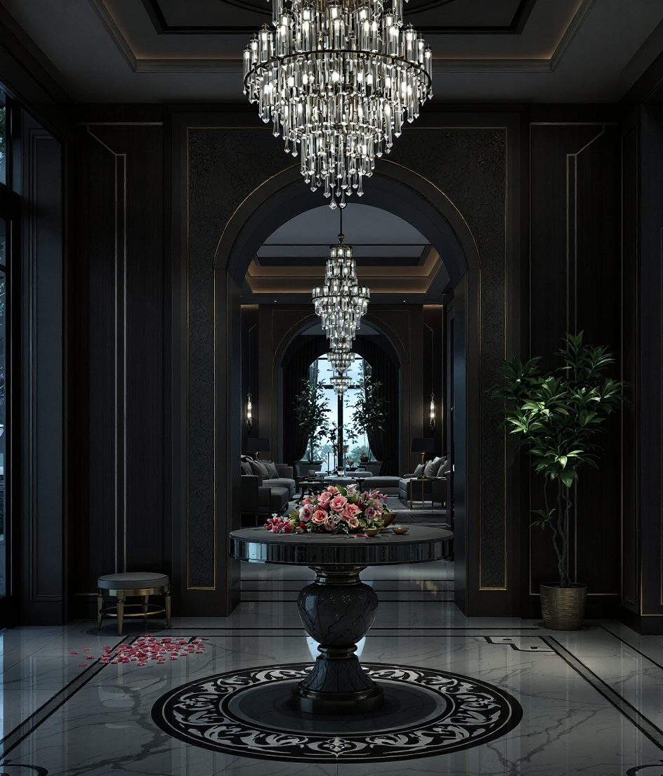 Chandelier Statement Luxury Foyer — Charcoal Minimal