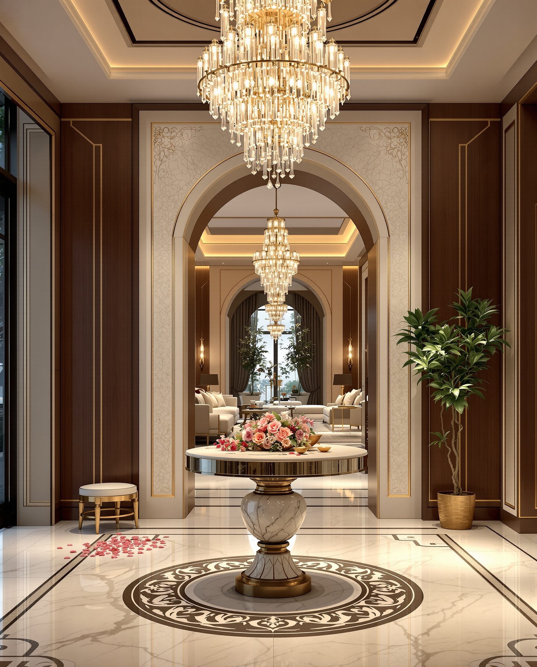 Chandelier Statement Luxury Foyer — Walnut Classic