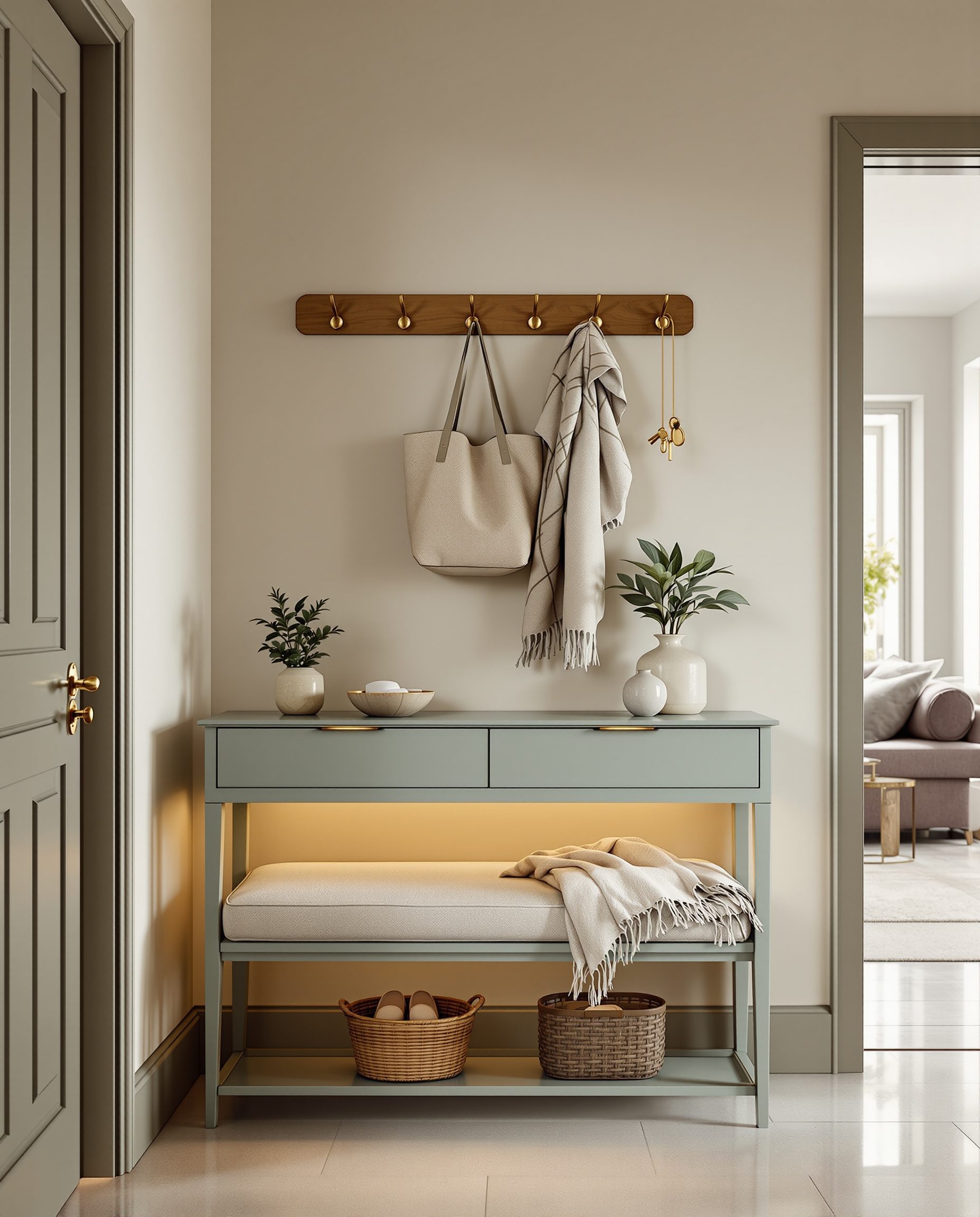 Console And Bench Combo — Sage & Brass