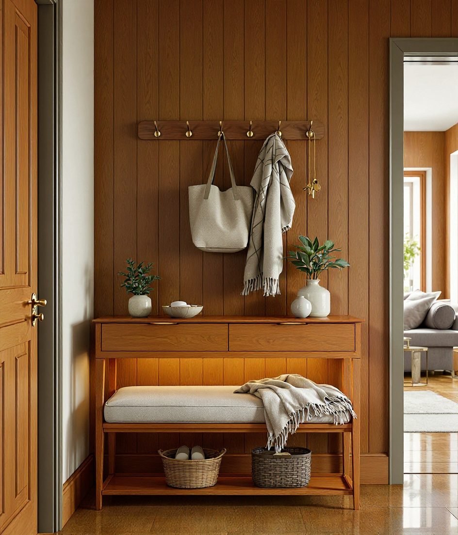 Console And Bench Combo — Warm Oak
