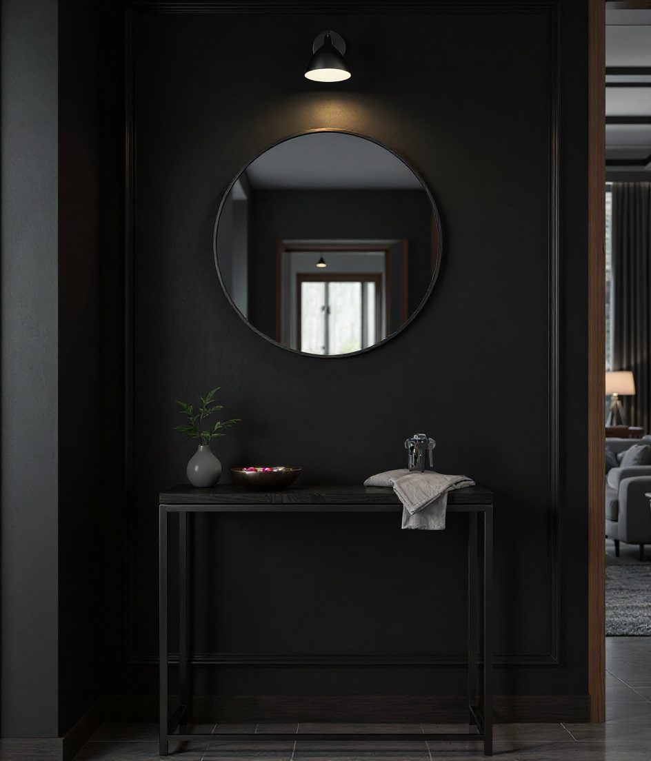 Console And Mirror Entryway — Charcoal Minimal