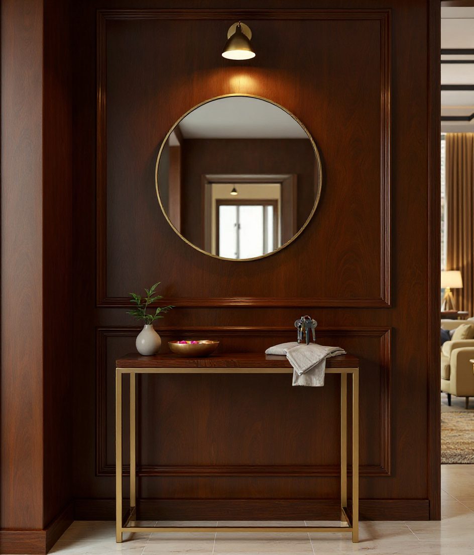 Console And Mirror Entryway — Walnut Classic