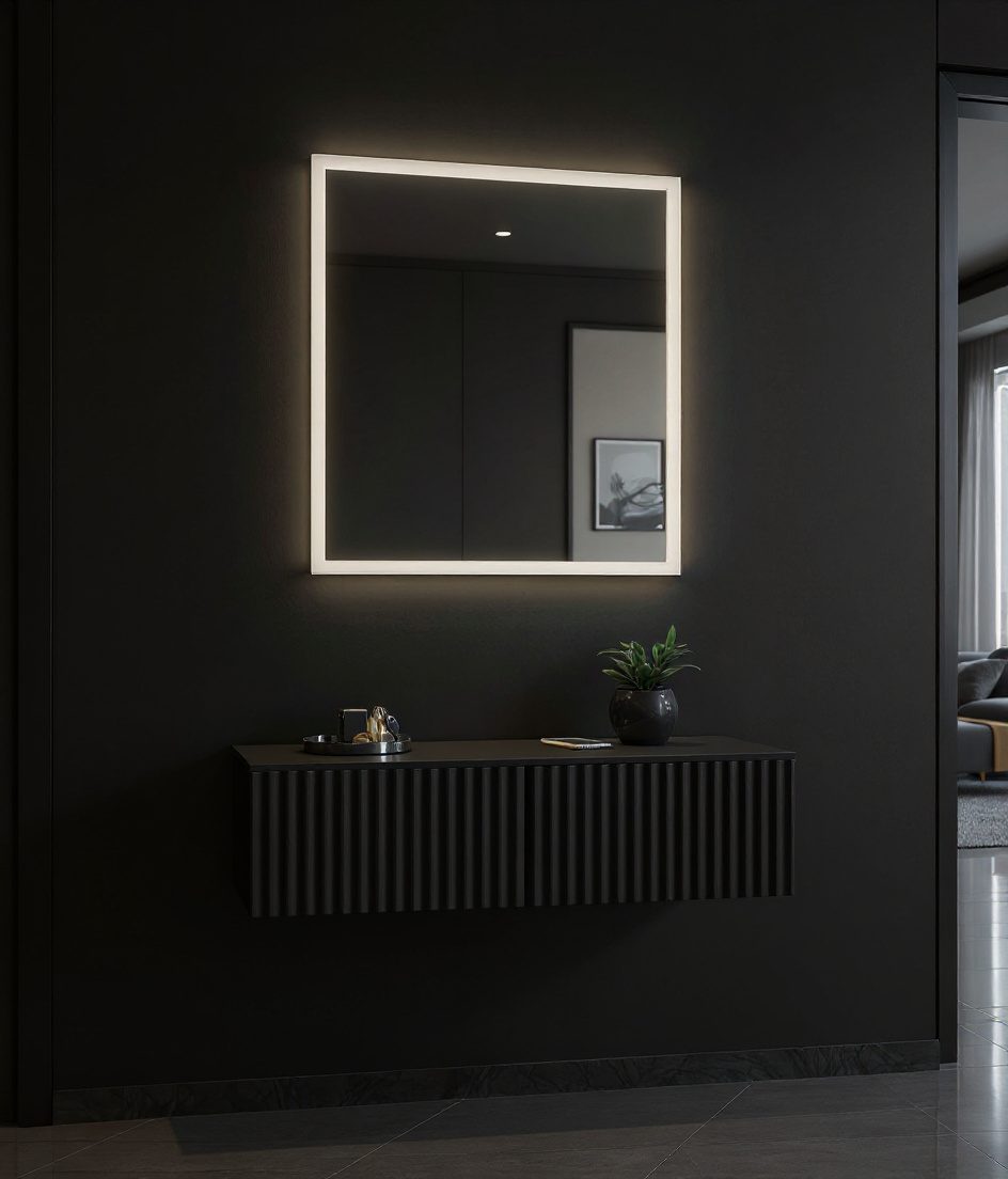 Floating Console With Drawers — Charcoal Minimal