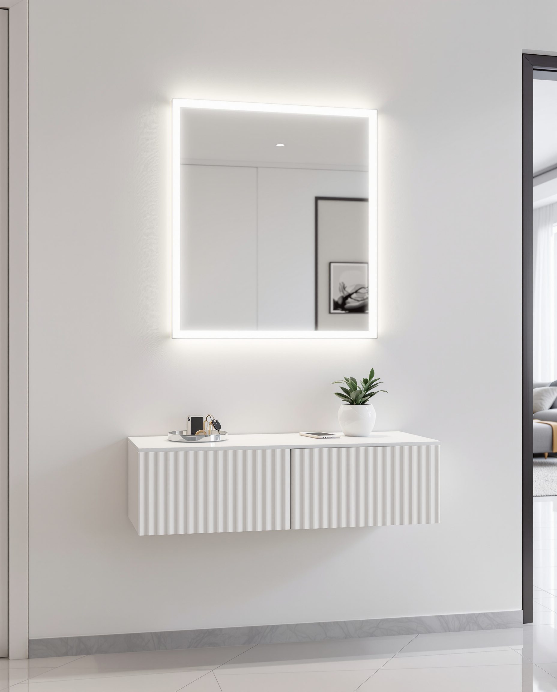 Floating Console With Drawers — White Modern