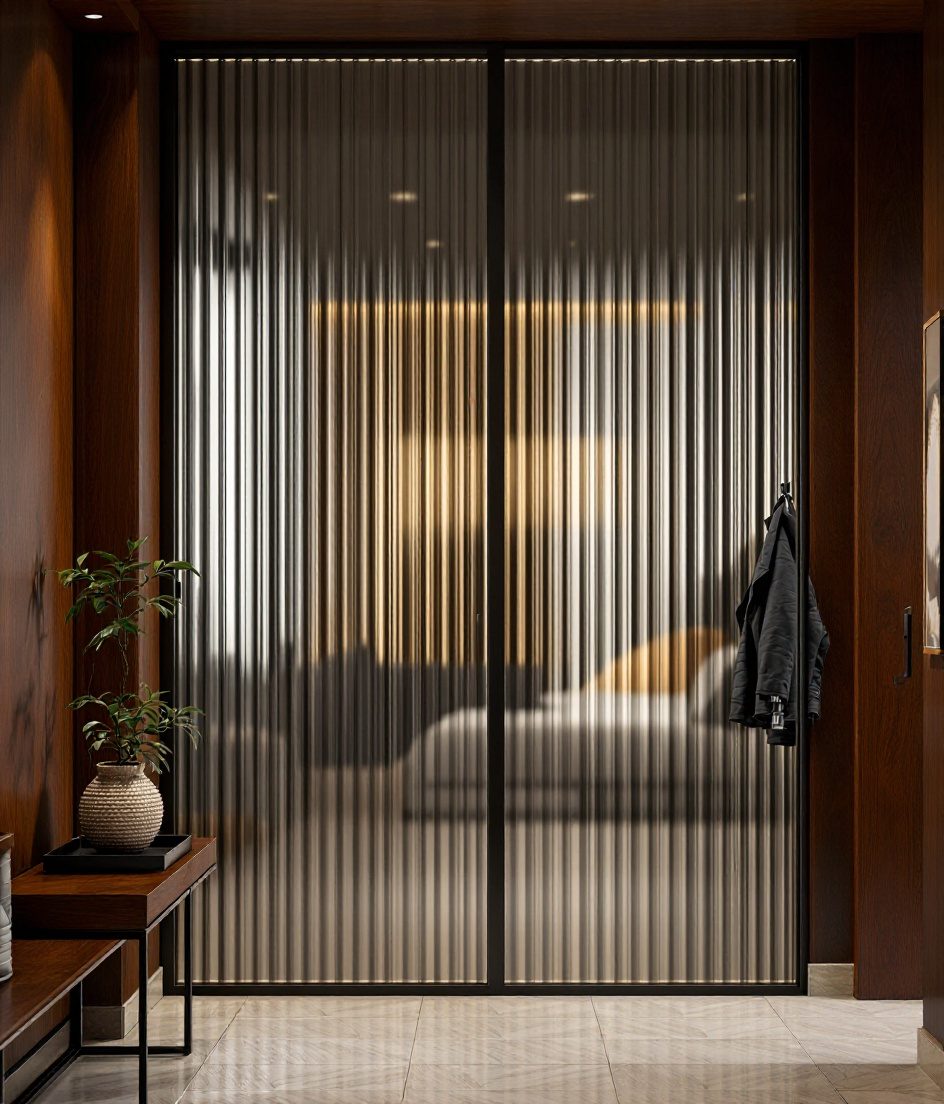 Fluted Glass Entry Divider — Walnut Classic