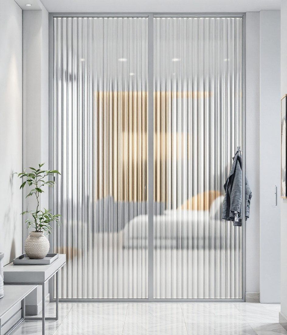 Fluted Glass Entry Divider — White Modern