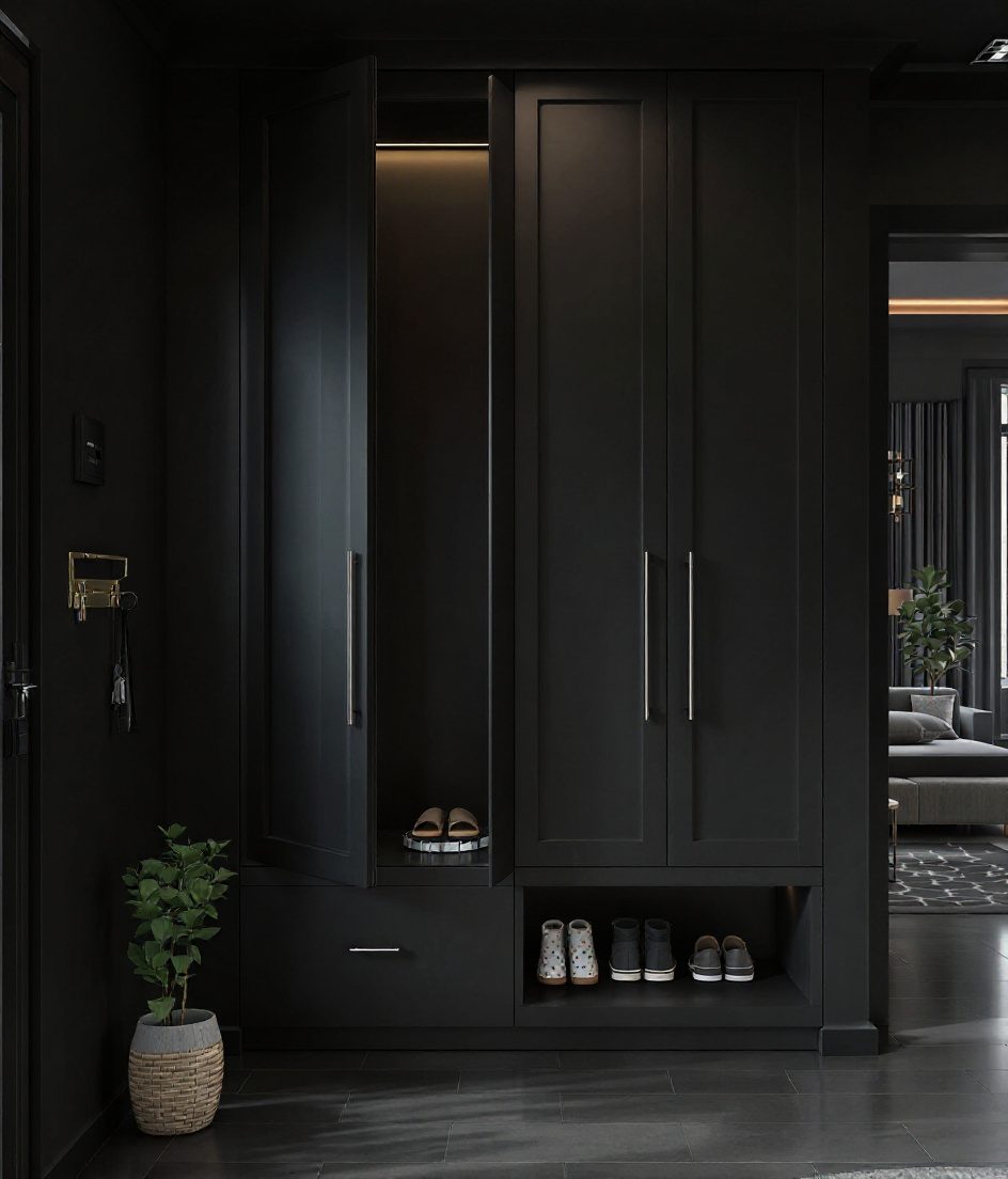 Full-Height Shoe Cabinet Foyer — Charcoal Minimal