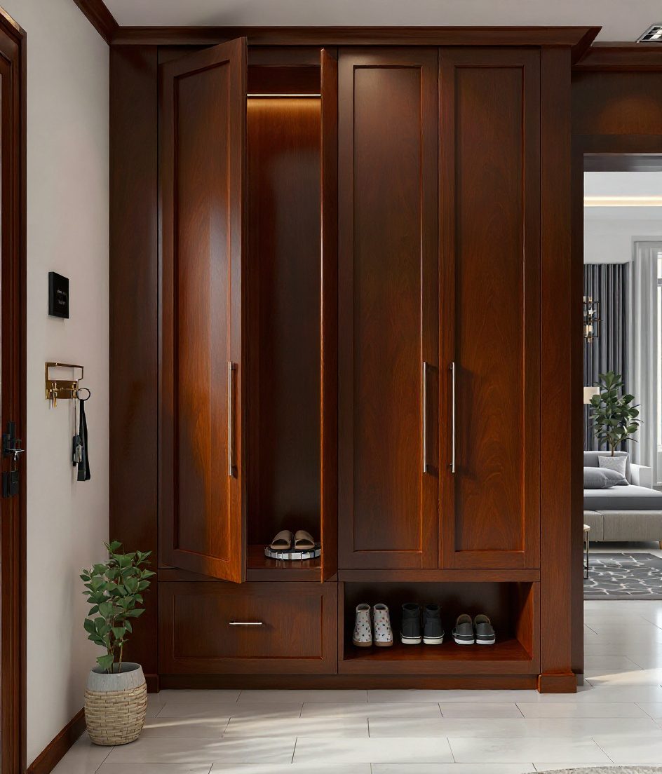 Full-Height Shoe Cabinet Foyer — Walnut Classic