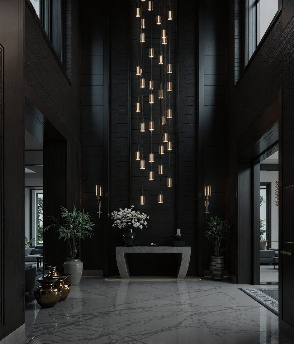 Grand Double-Height Villa Foyer — Charcoal Minimal