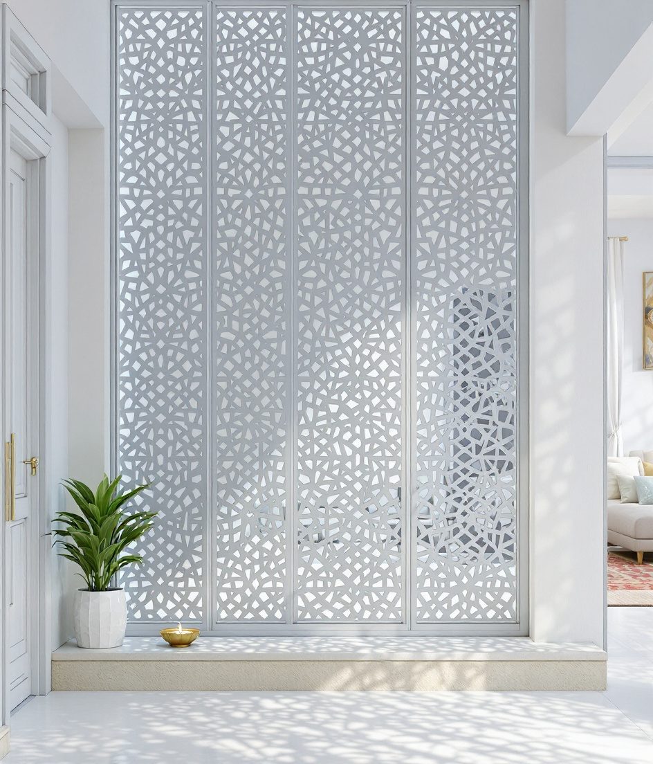 Jali Screen Foyer Partition — White Modern
