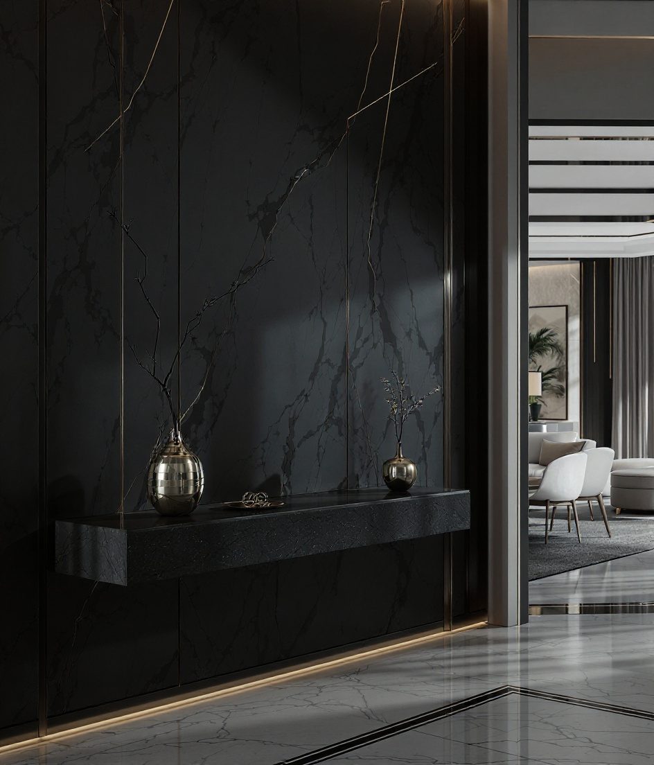 Marble And Brass Luxe Entry — Charcoal Minimal