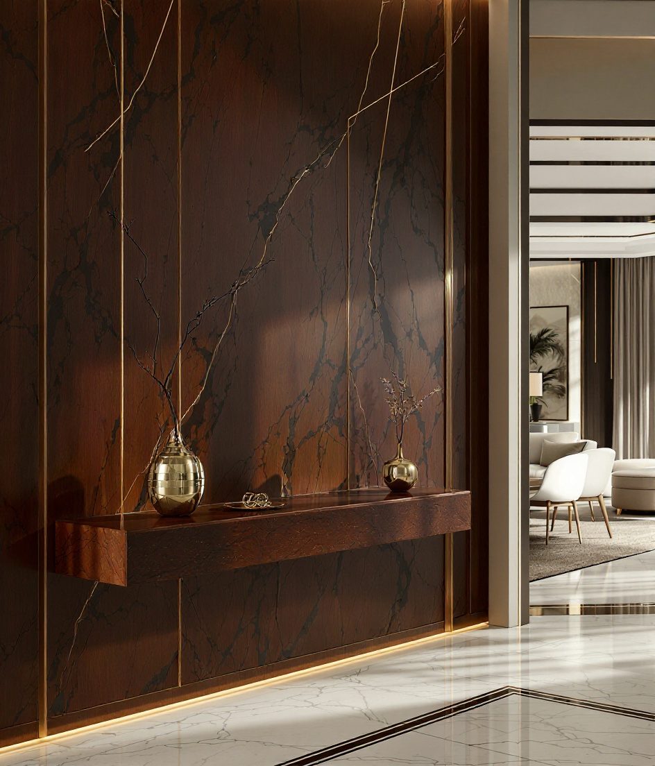 Marble And Brass Luxe Entry — Walnut Classic
