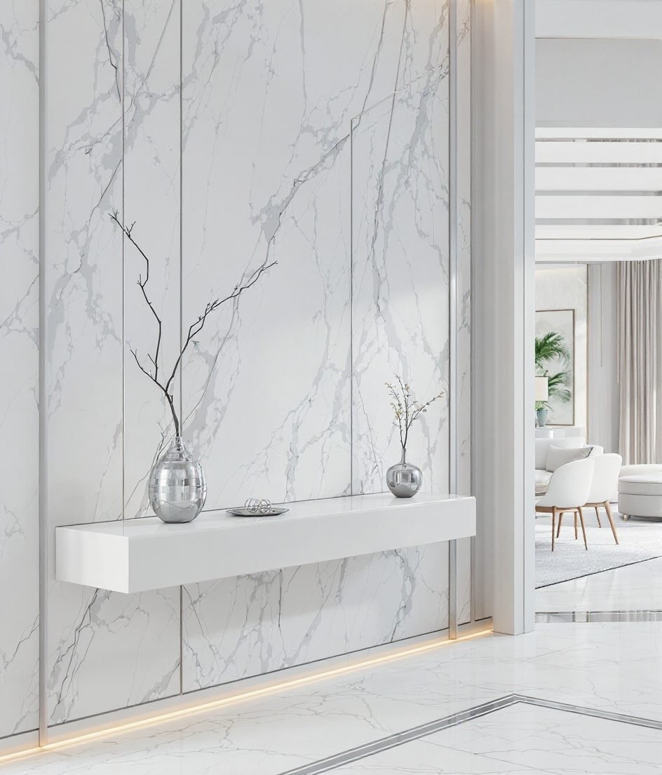 Marble And Brass Luxe Entry — White Modern