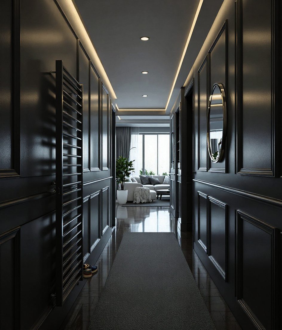 Narrow Corridor Entry Flat — Charcoal Minimal
