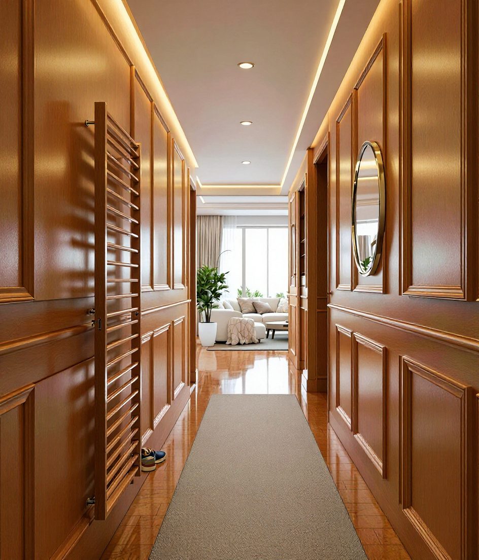 Narrow Corridor Entry Flat — Warm Oak