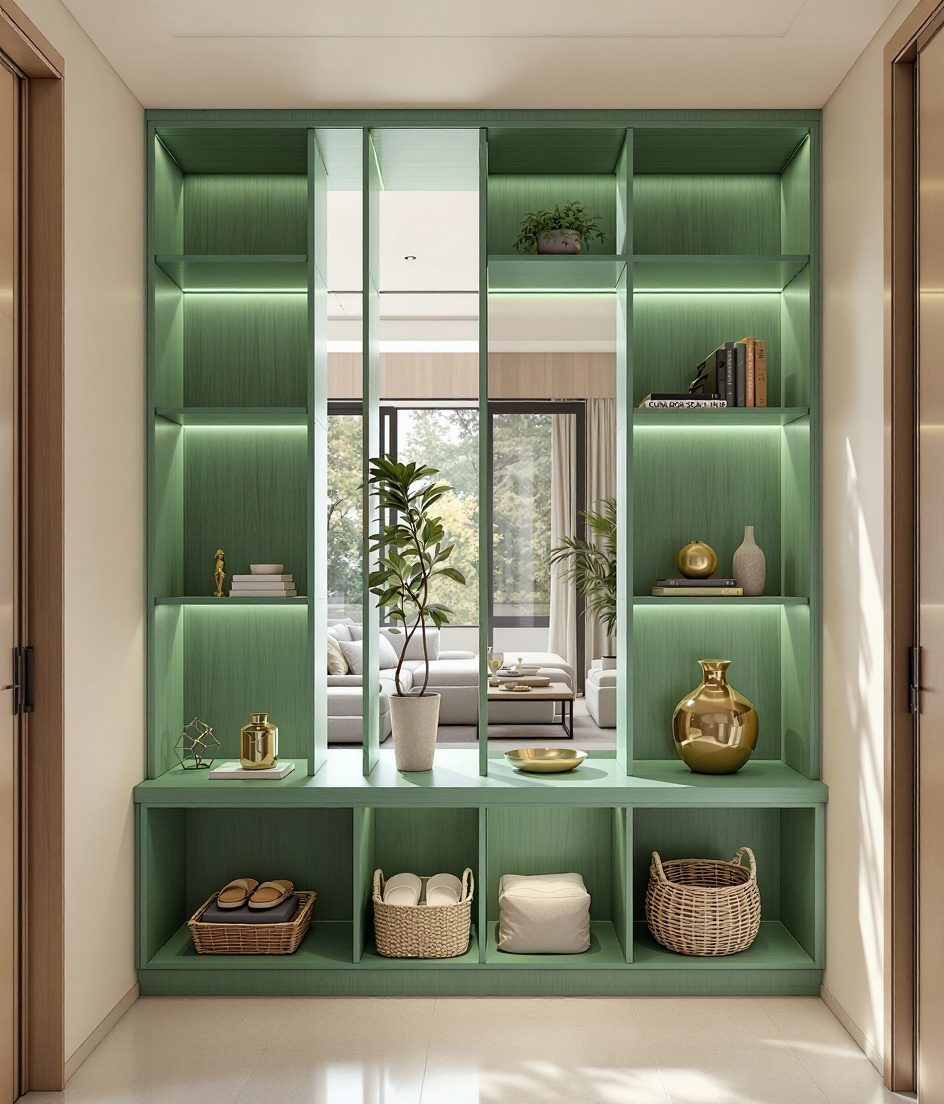 Open-Shelf Room Divider Foyer — Sage & Brass