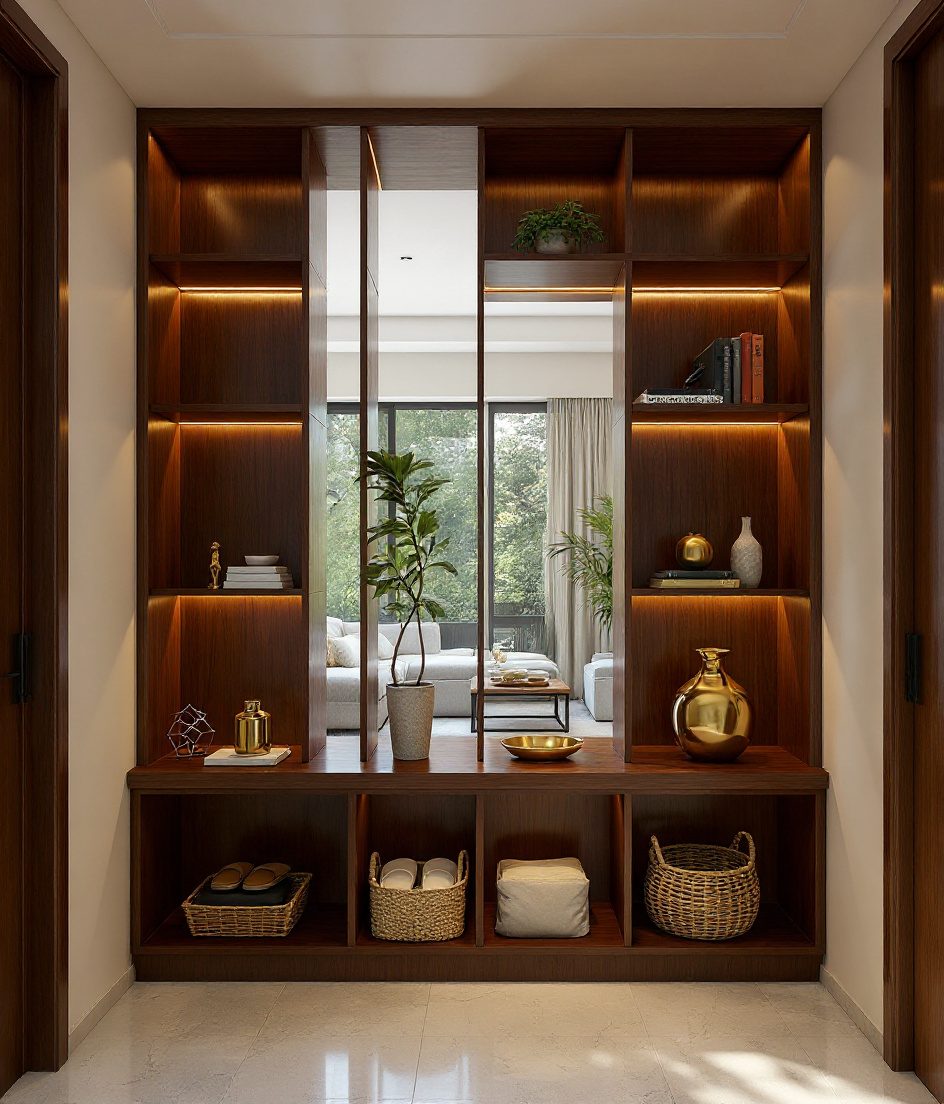 Open-Shelf Room Divider Foyer — Walnut Classic