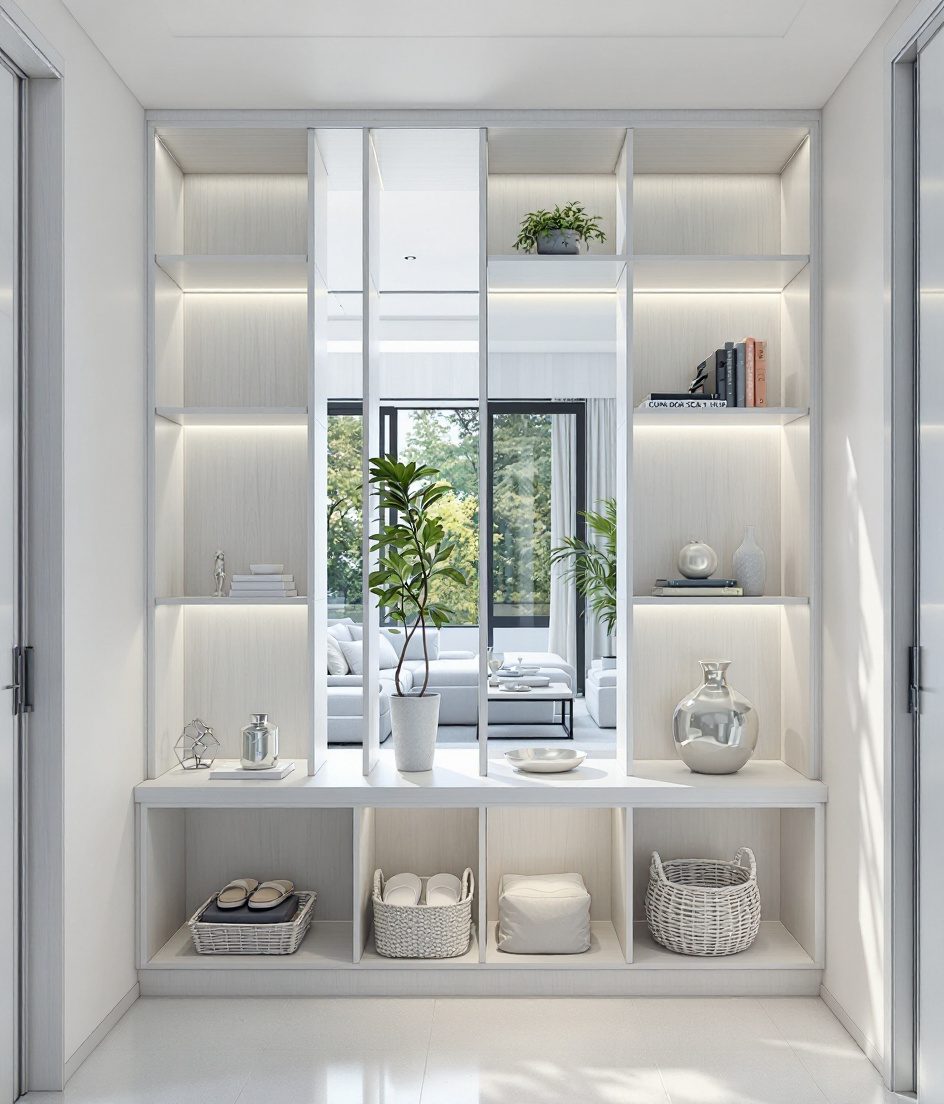 Open-Shelf Room Divider Foyer — White Modern