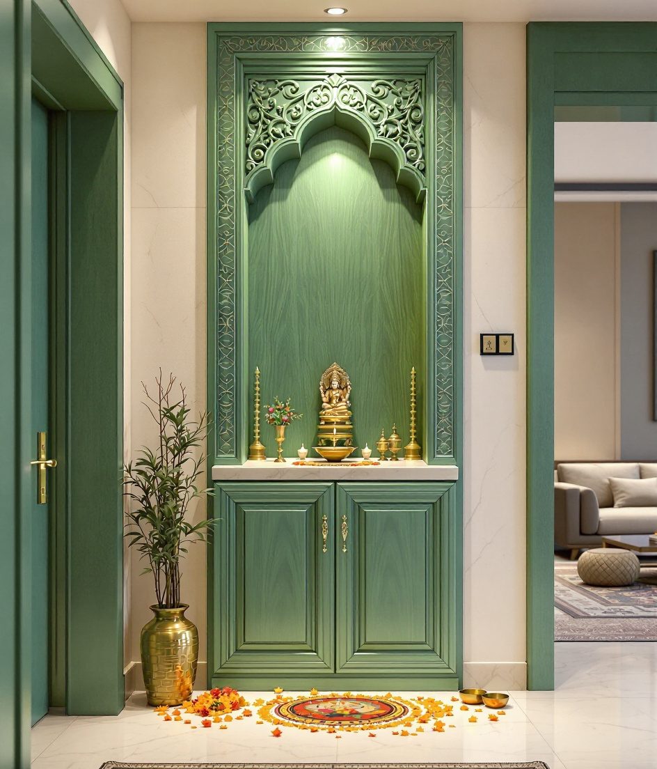 Pooja Niche With Shoe Storage — Sage & Brass