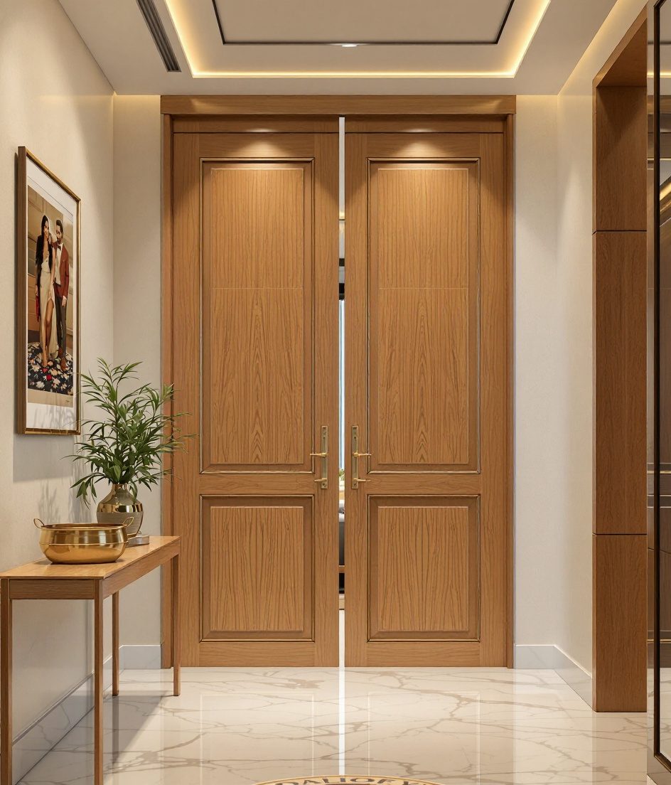 Sliding Panel Foyer Screen — Warm Oak