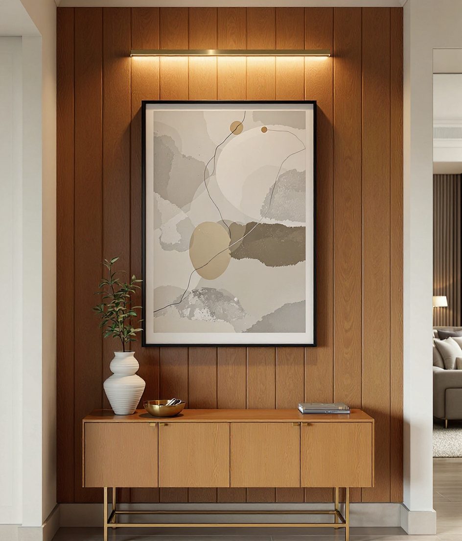 Statement Wall Art Foyer — Warm Oak