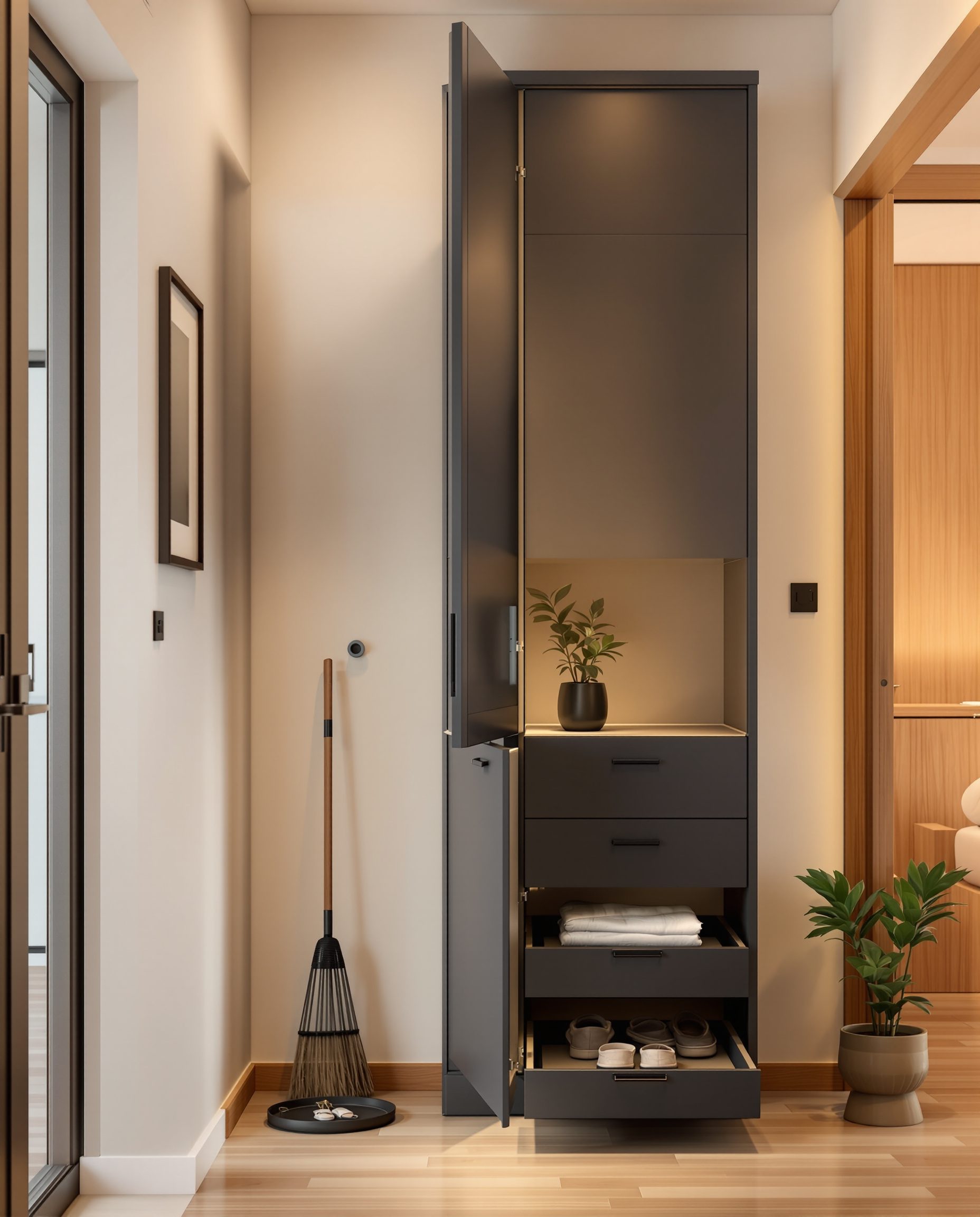 Tall Utility Cabinet Entry — Charcoal Minimal