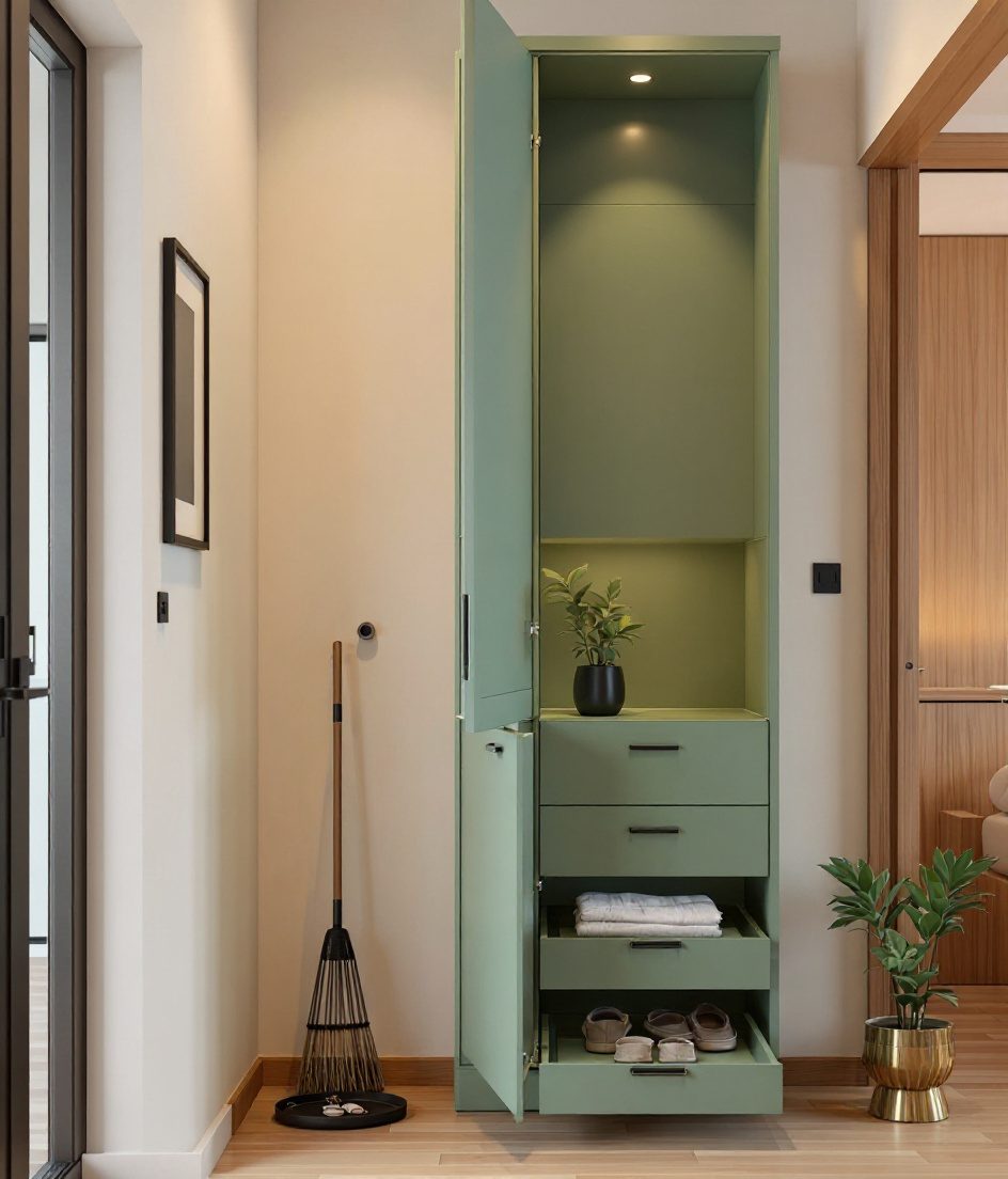 Tall Utility Cabinet Entry — Sage & Brass