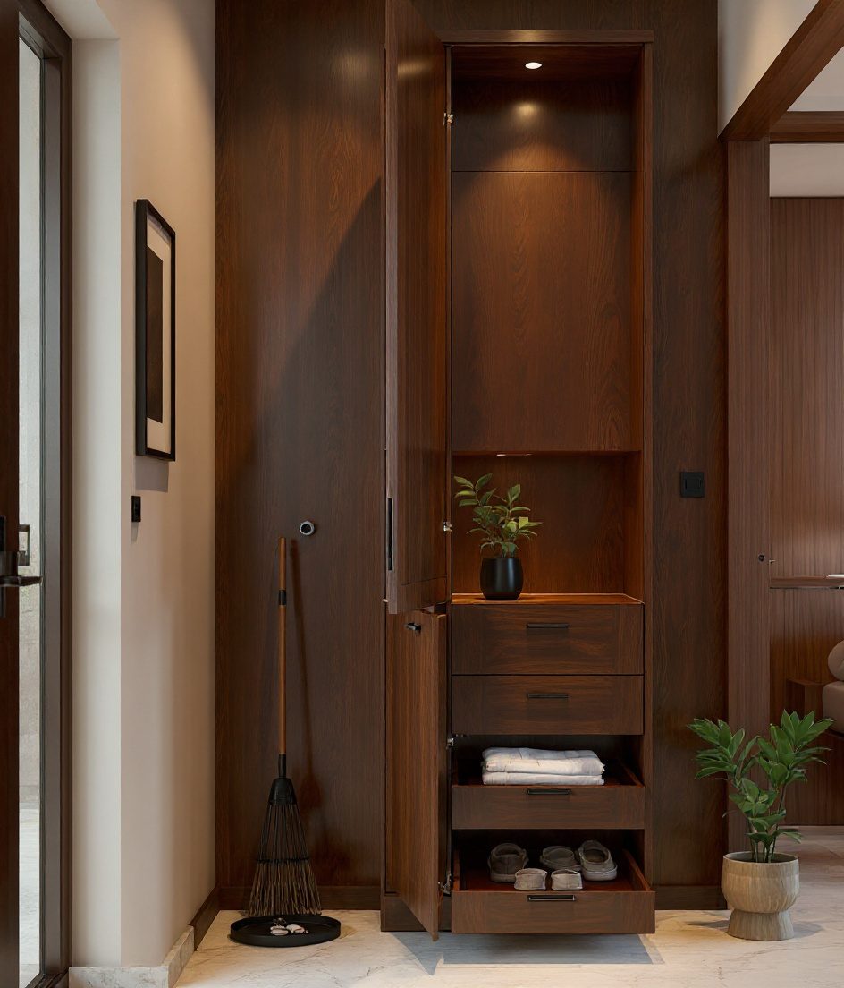 Tall Utility Cabinet Entry — Walnut Classic
