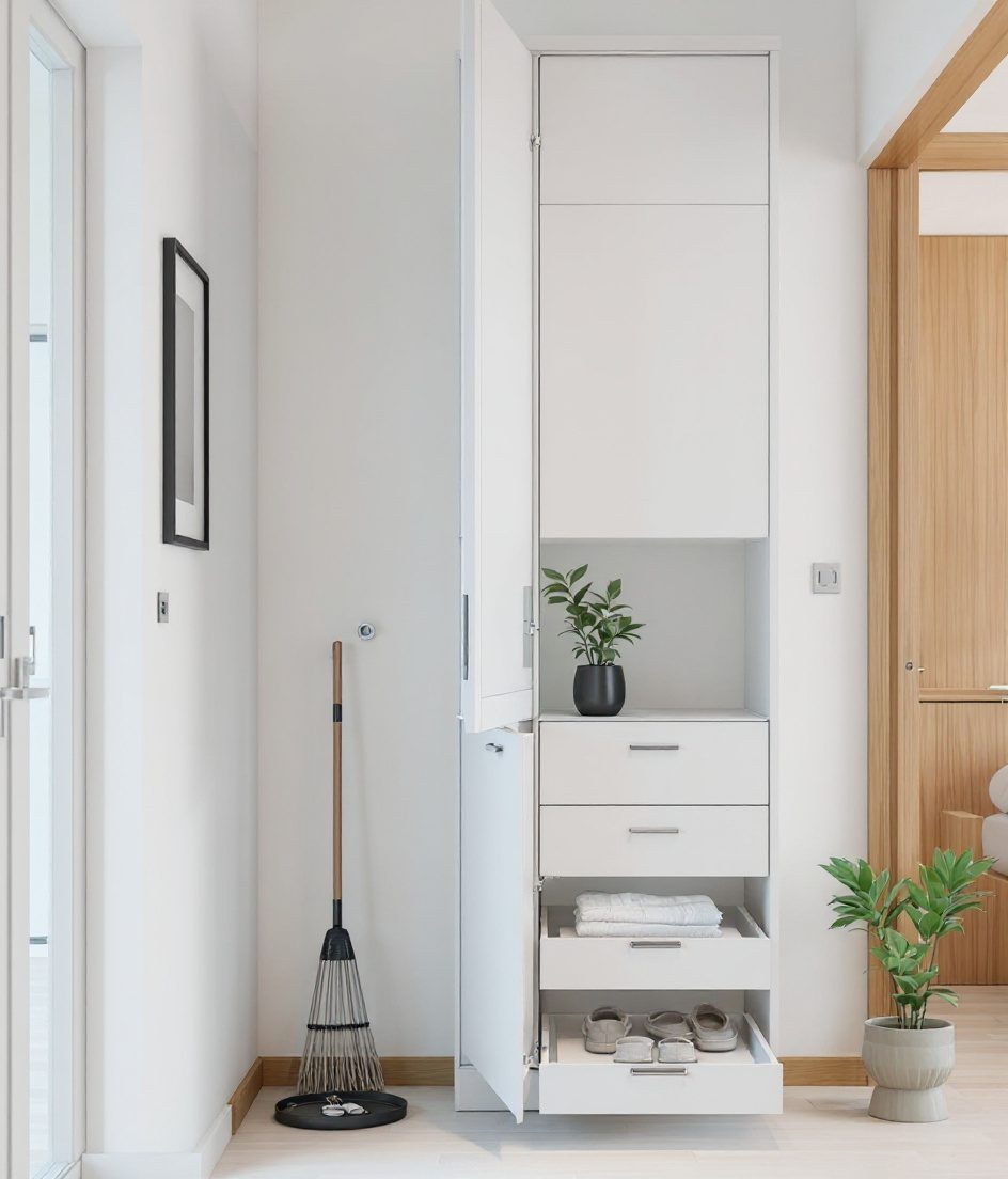 Tall Utility Cabinet Entry — White Modern