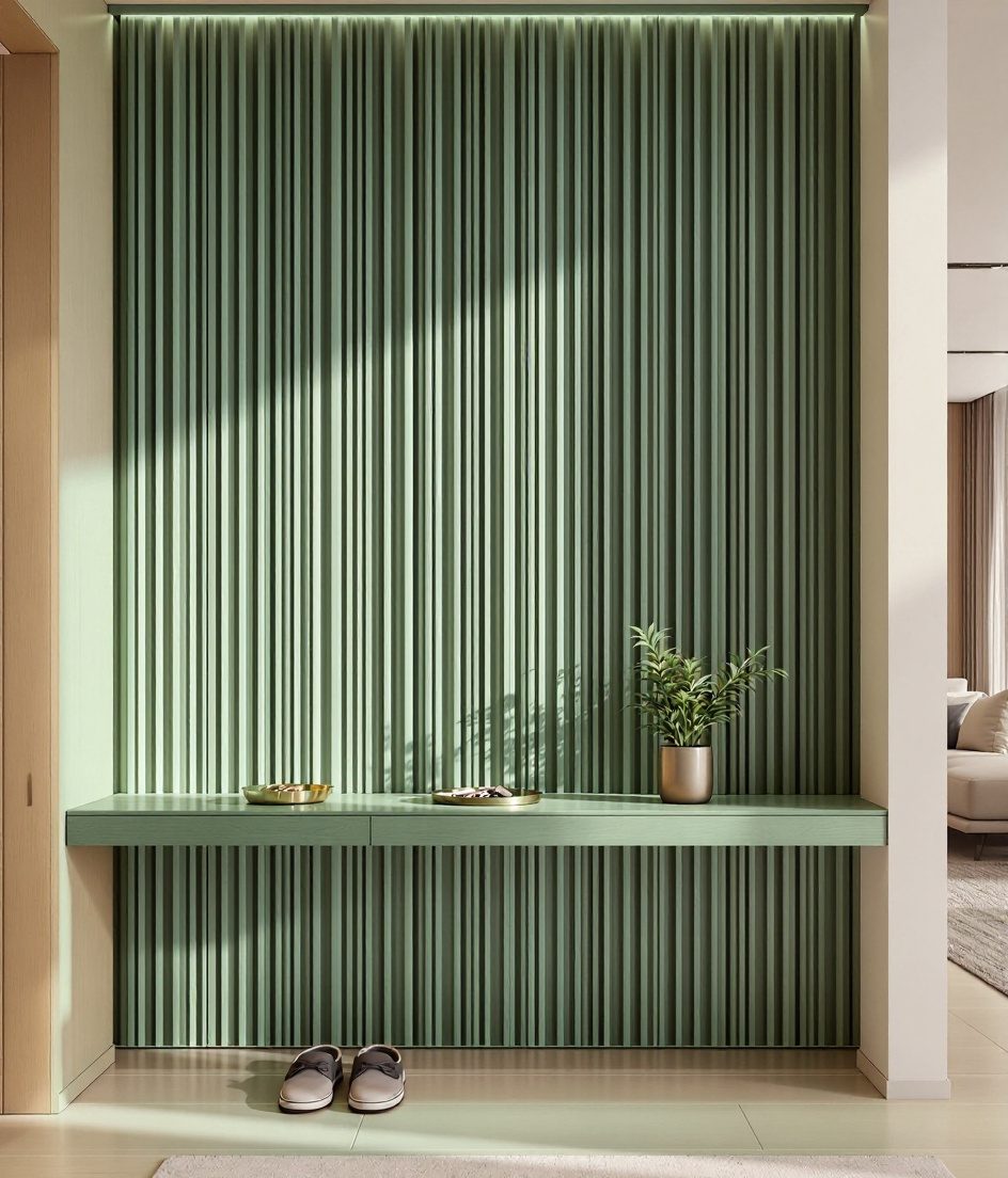 Textured Feature Wall Entry — Sage & Brass
