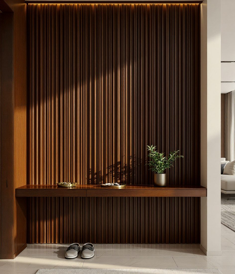 Textured Feature Wall Entry — Walnut Classic