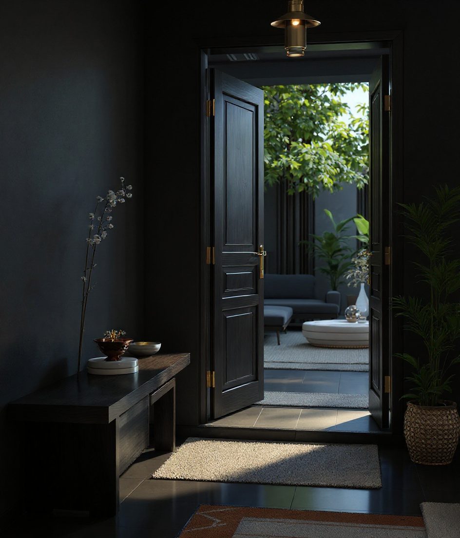 Vastu East-Entry Buffer — Charcoal Minimal