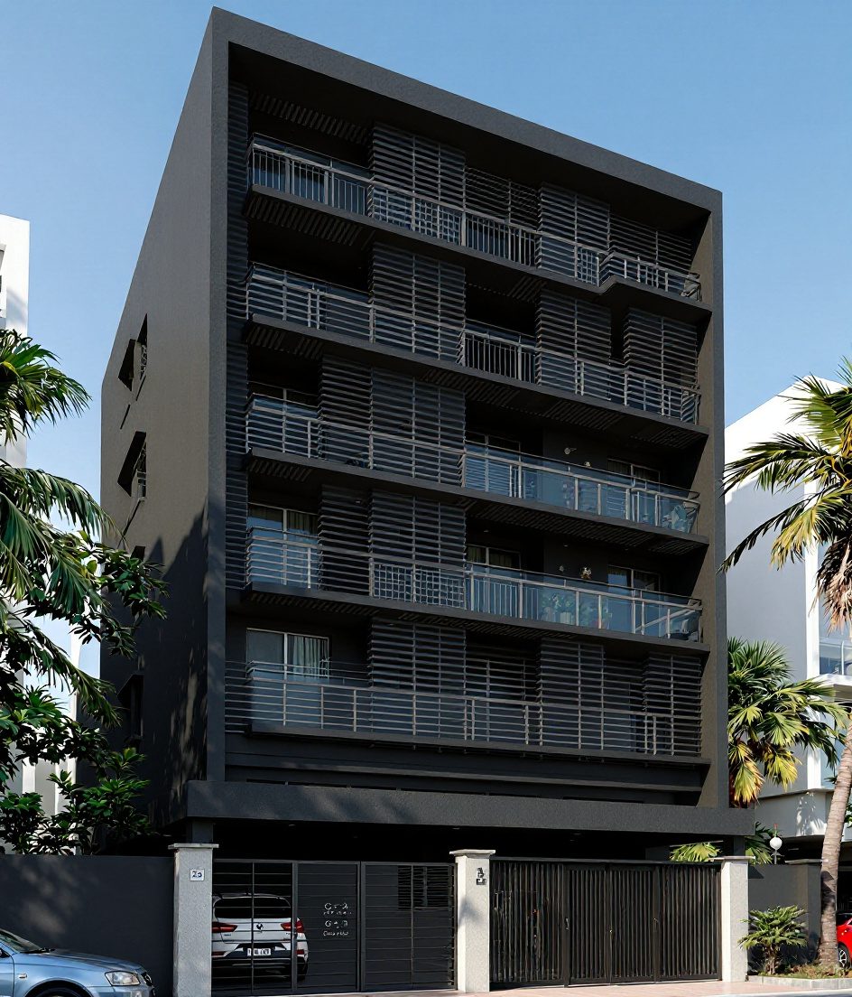 Chennai Apartment Facade — Charcoal Minimal
