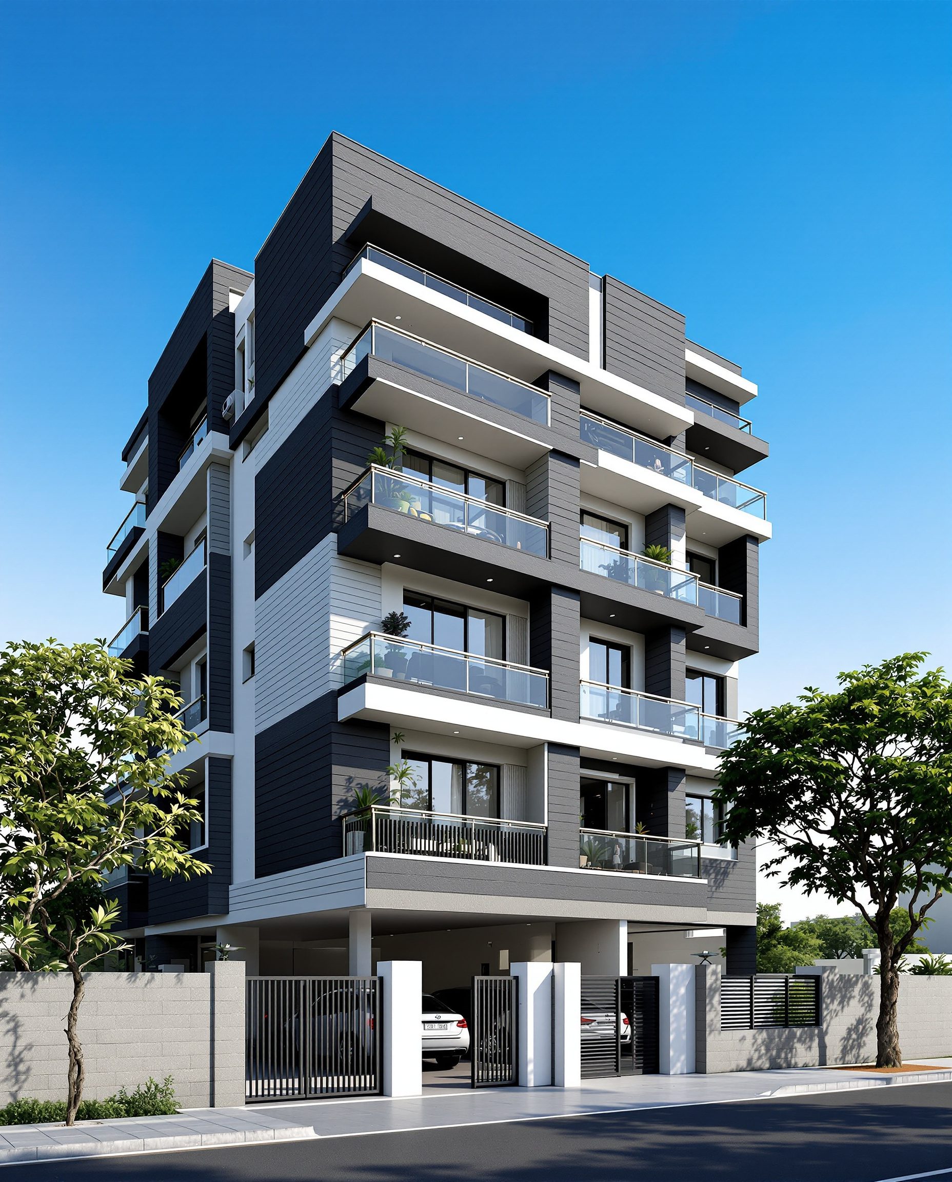 Pune Apartment Block Facade — Charcoal Minimal