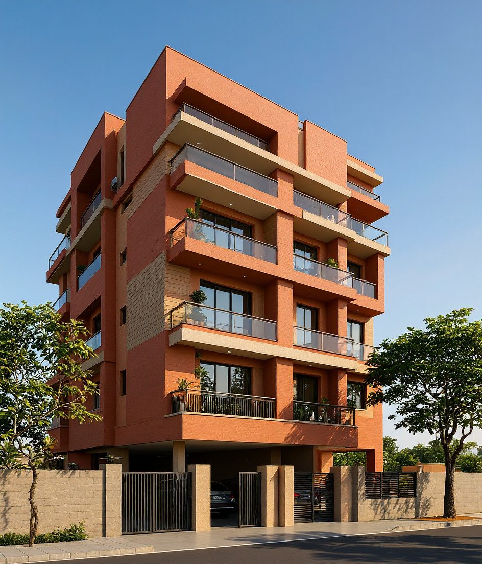 Pune Apartment Block Facade — Walnut Classic