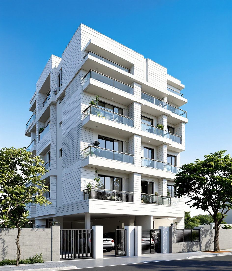 Pune Apartment Block Facade — White Modern