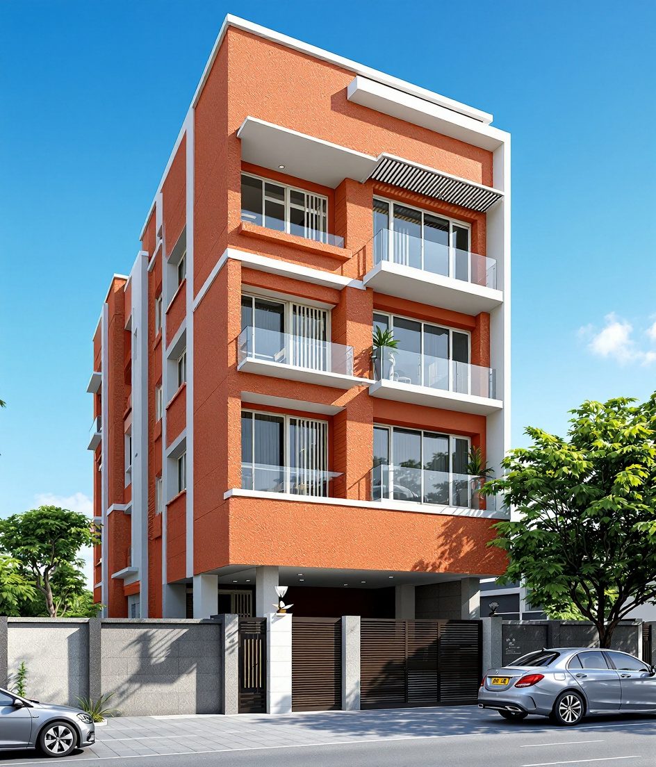 Hyderabad Apartment Facade — Walnut Classic