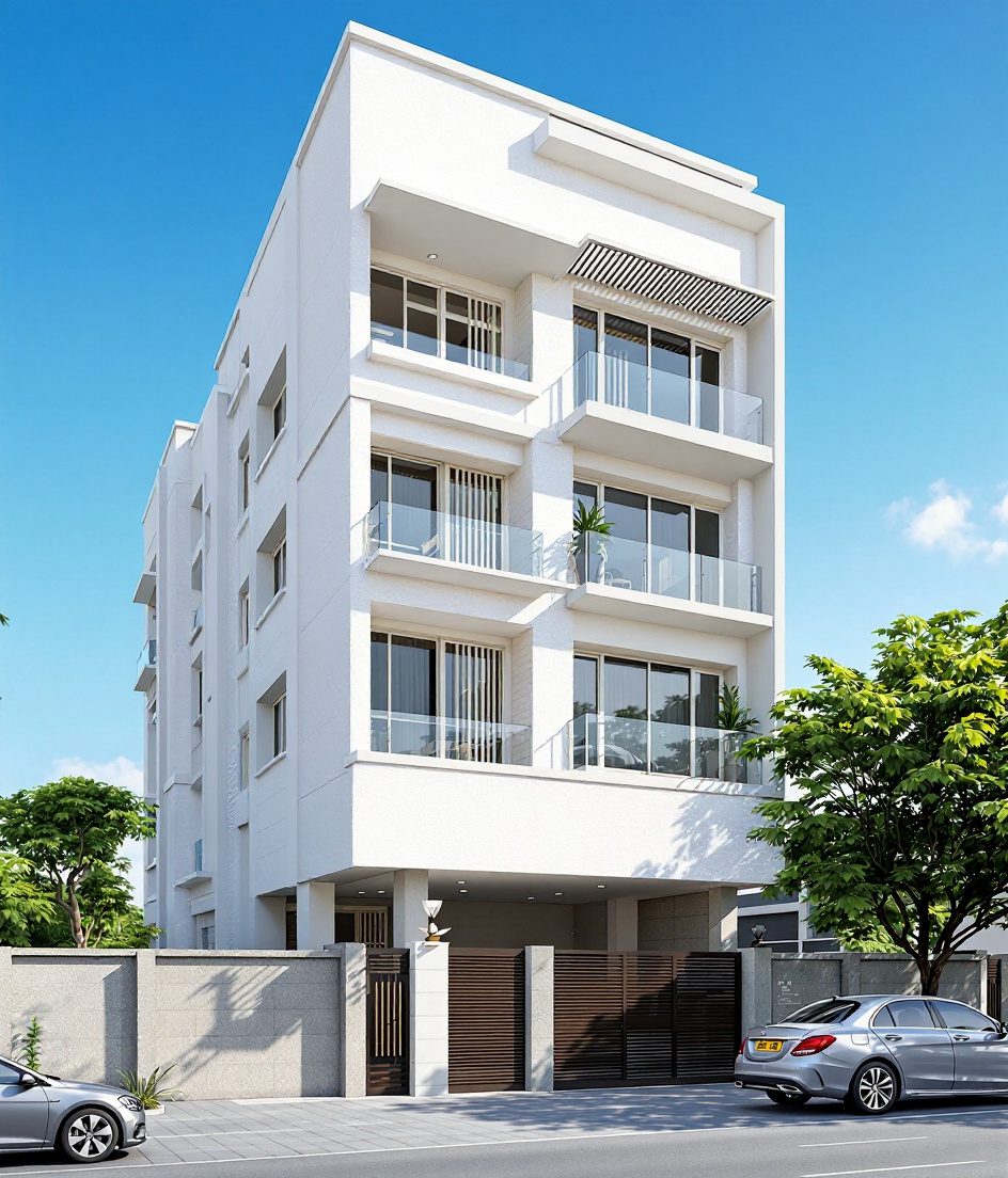 Hyderabad Apartment Facade — White Modern