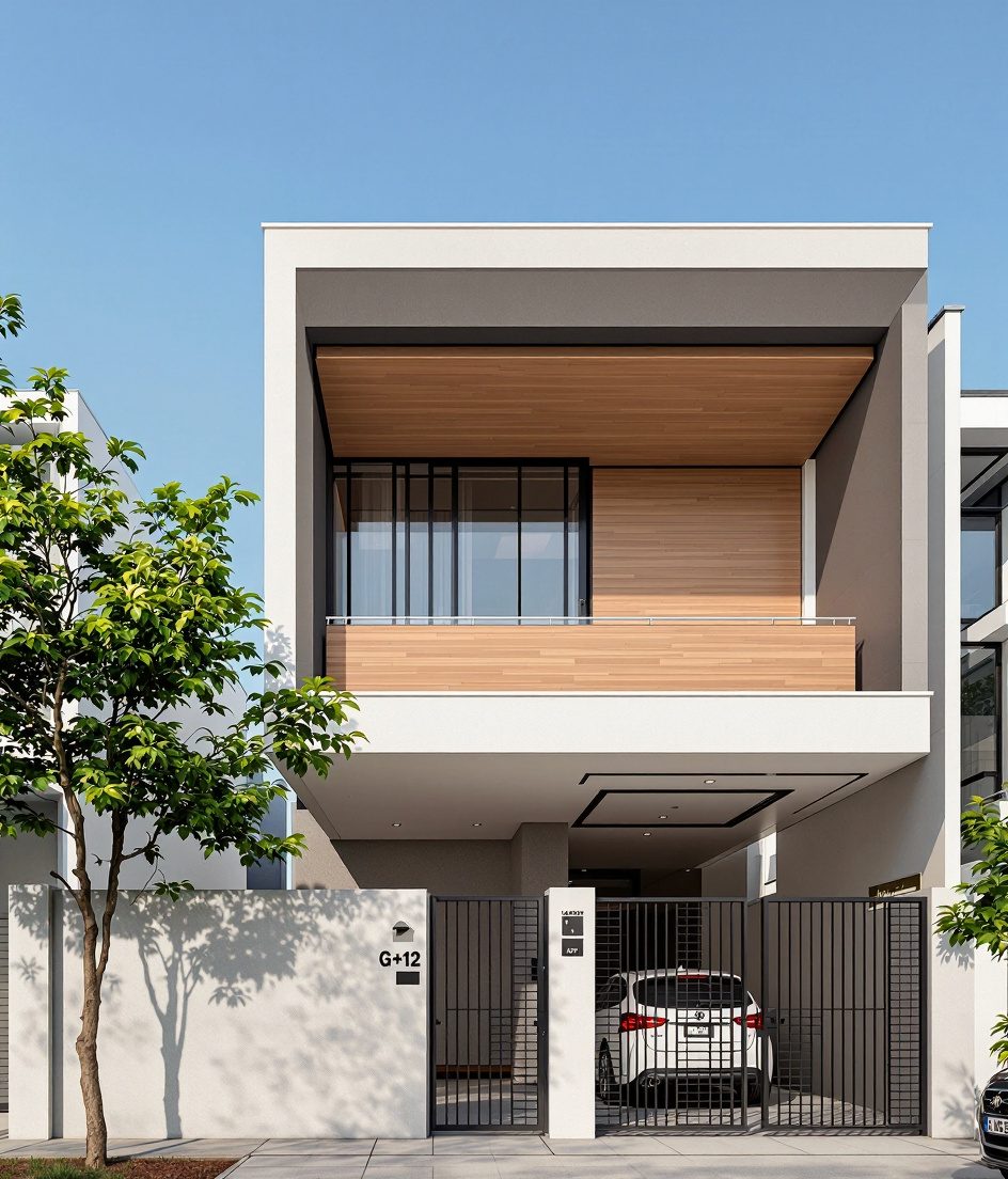 Mumbai Cantilever House — Warm Oak