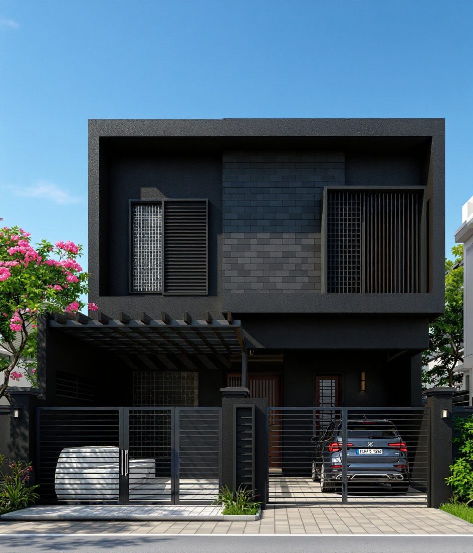 Coimbatore L-Shaped Villa — Charcoal Minimal