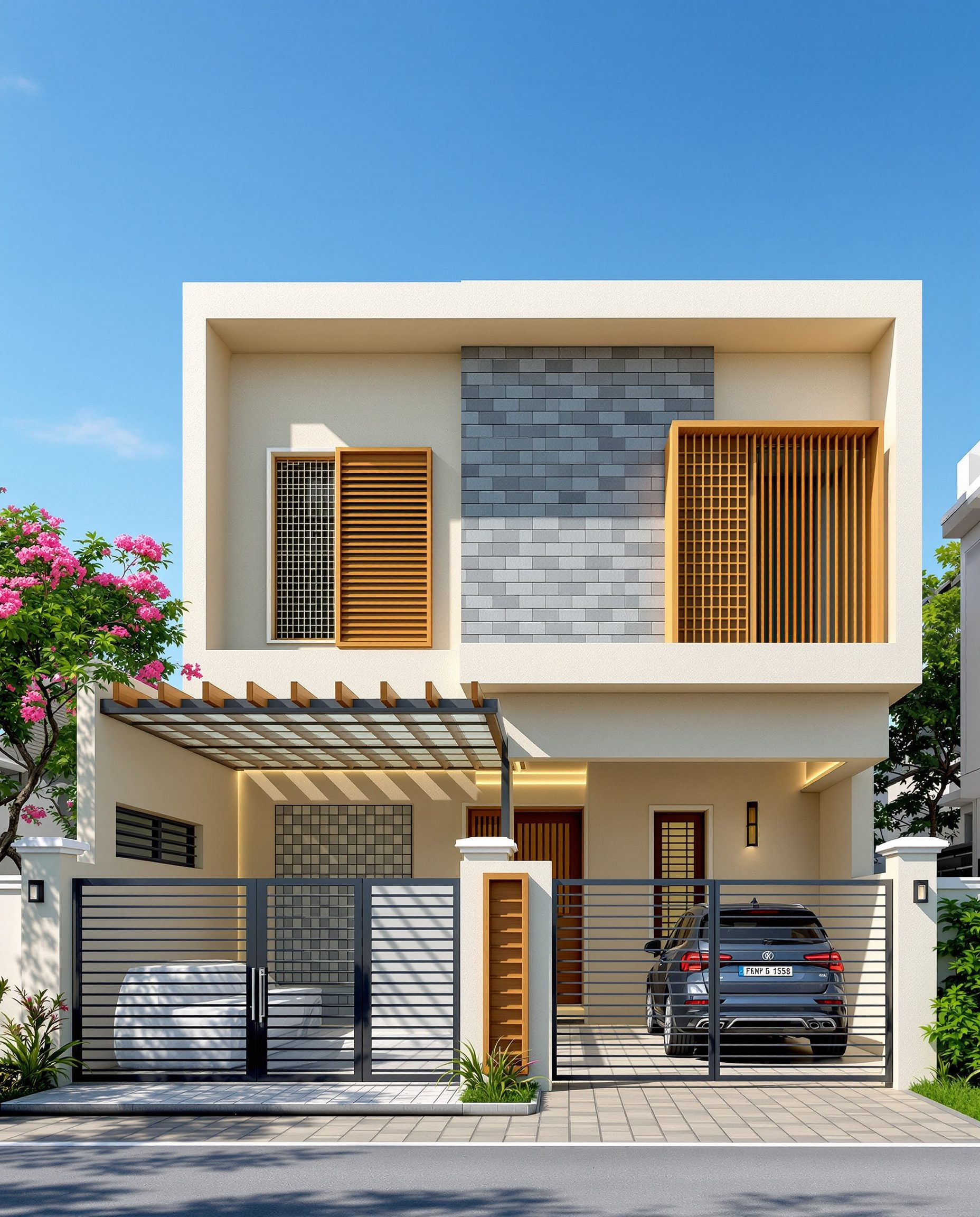 Coimbatore L-Shaped Villa — Warm Oak