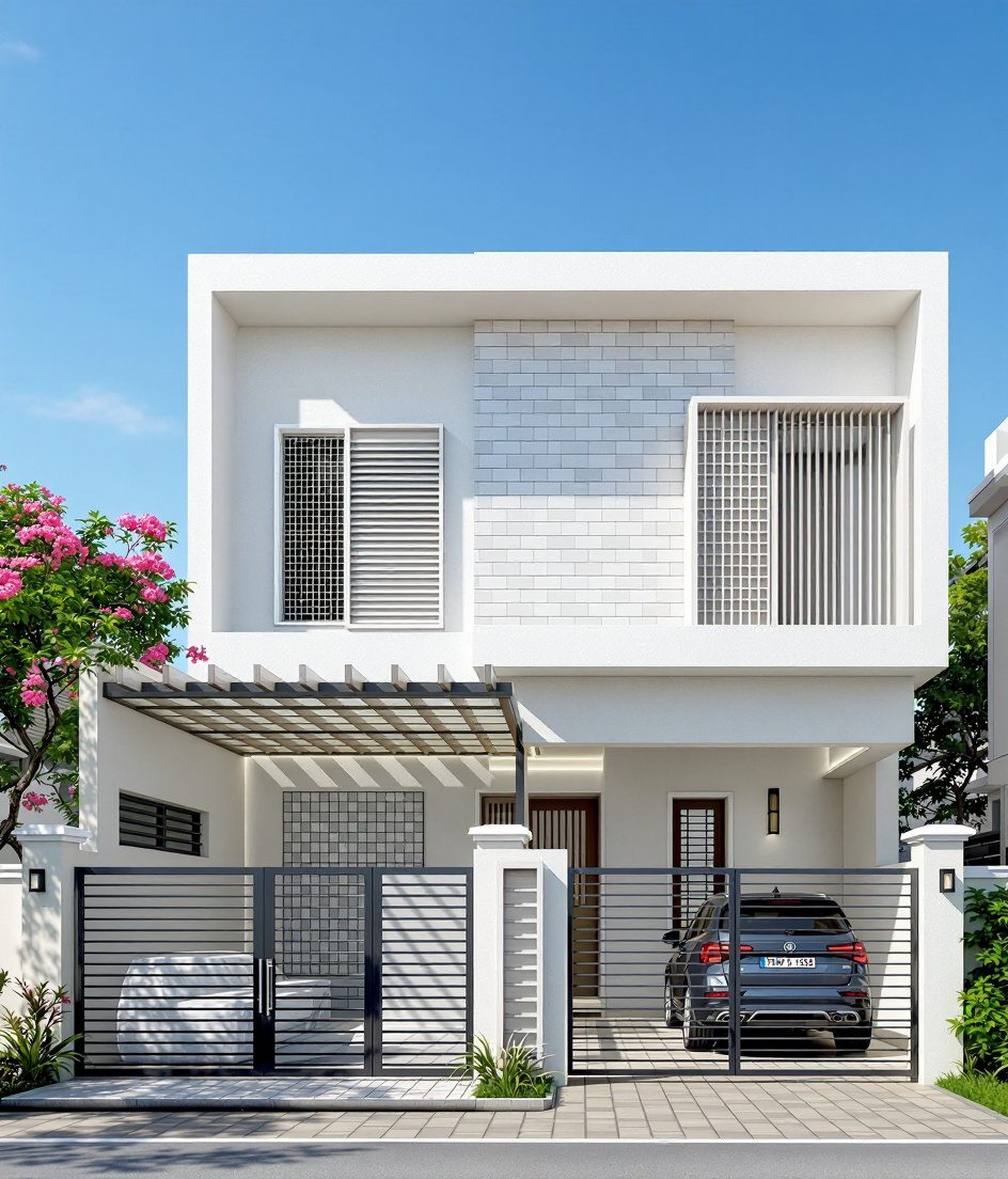 Coimbatore L-Shaped Villa — White Modern