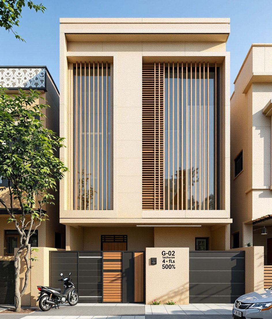 Surat Contemporary Row House — Warm Oak