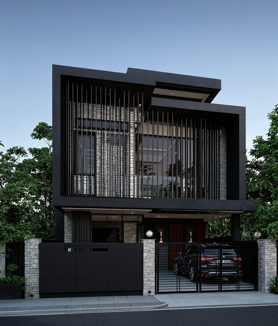 Pune Stone-and-Glass Villa — Charcoal Minimal