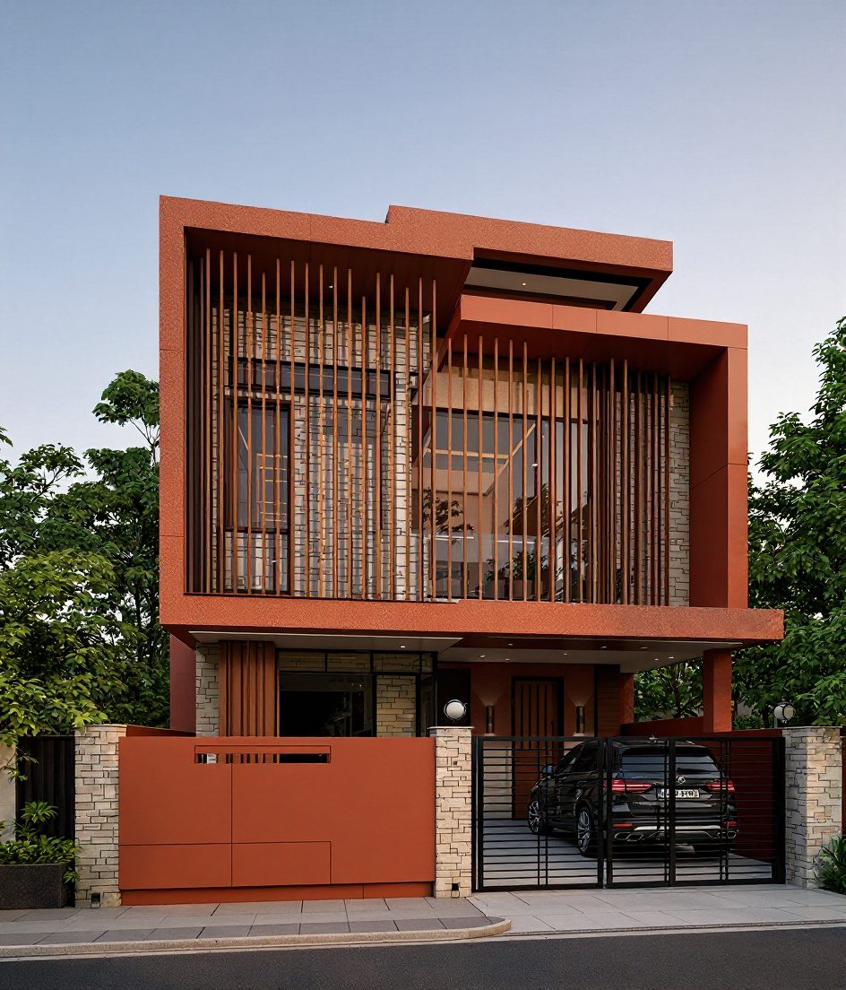 Pune Stone-and-Glass Villa — Walnut Classic