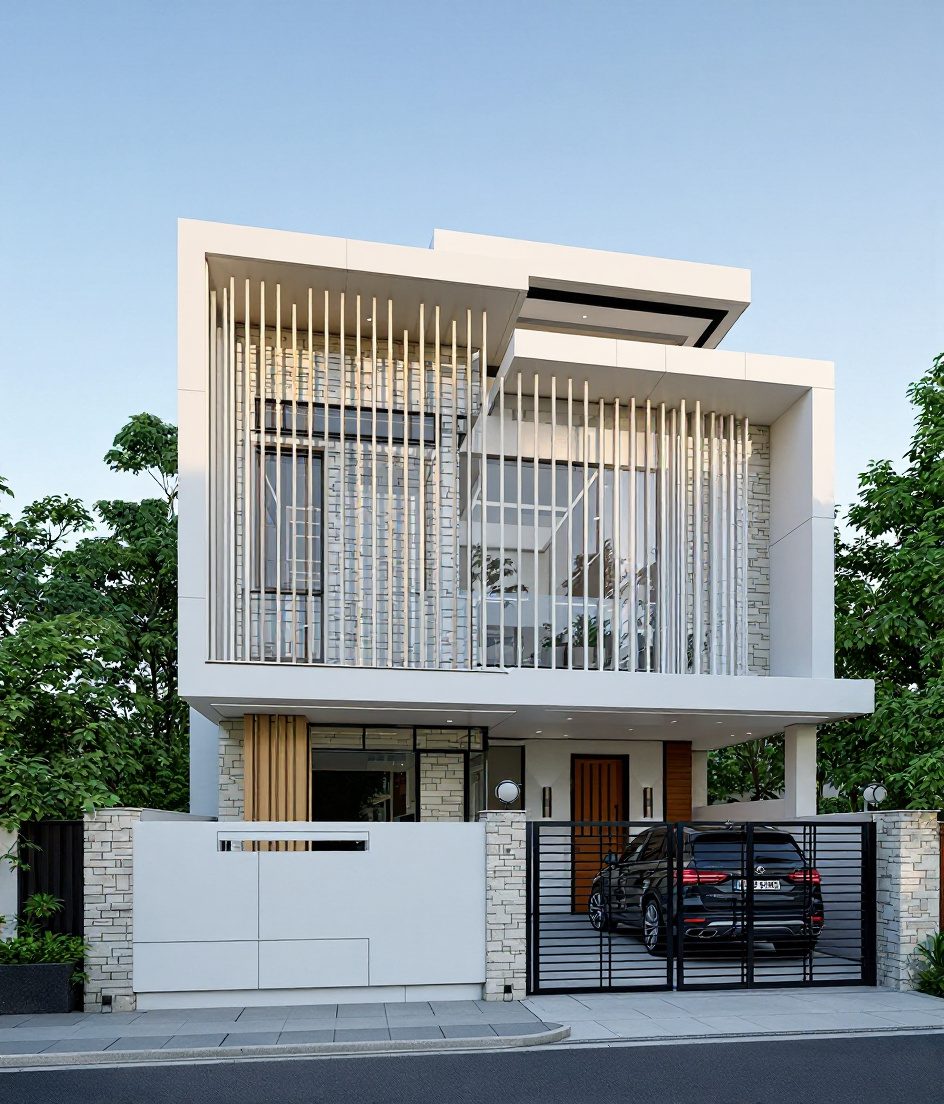 Pune Stone-and-Glass Villa — White Modern